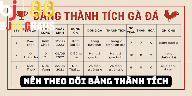 Dựa vào bảng thành tích chọi kê